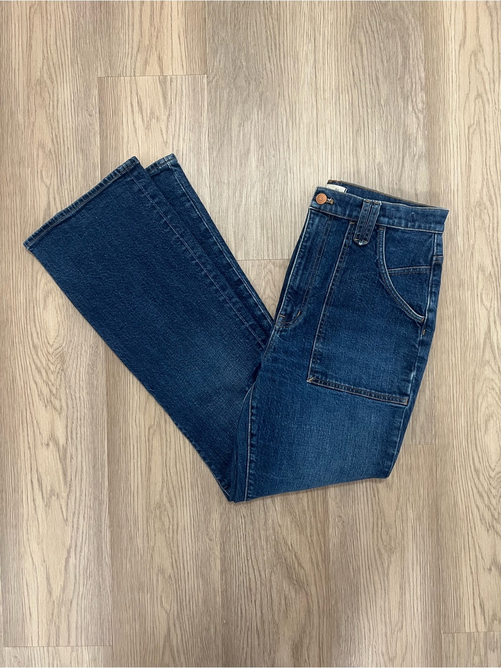 Madewell High Rise Bootcut Jeans Size 30 Blue Patch Pocket Stretch Denim MB494